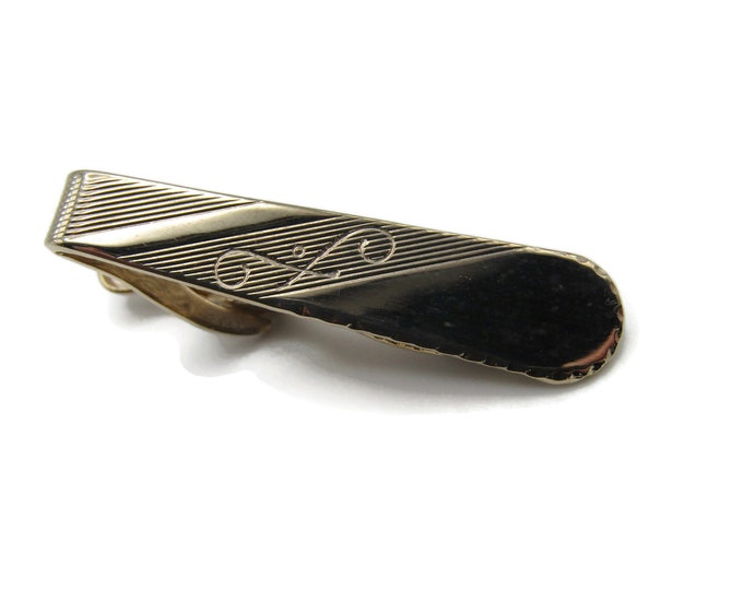 Diagonal Stripe & Patterned Scalloped Edge Silver Tone Tie Clip Tie Bar Men's Jewelry