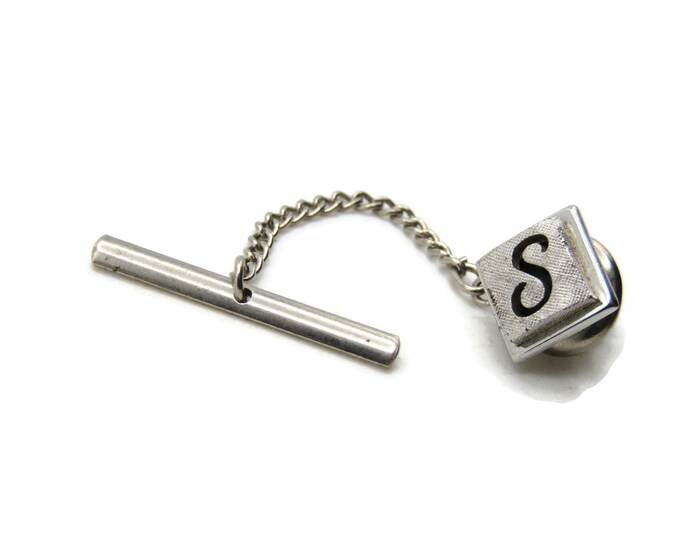 S Letter Initial Monogram Square Tie Pin Men's Jewelry Silver Tone