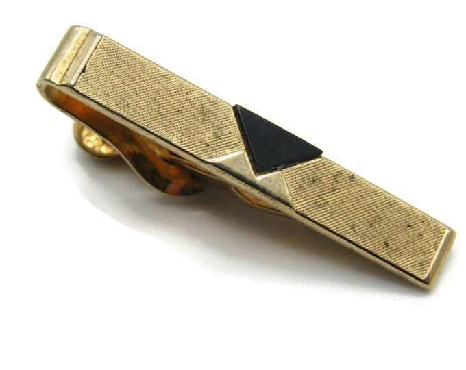 Vintage Tie Bar Geometric Texture Black Triangle Classic Gold Tone Men's Jewelry