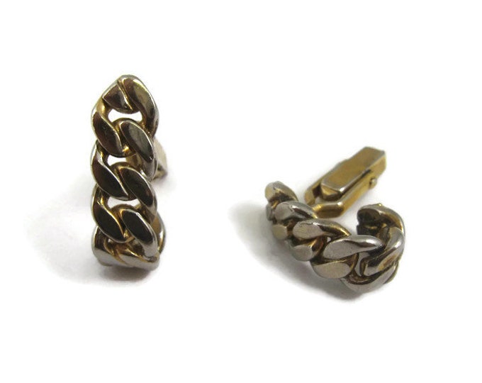 Vintage Cufflinks for Men: Cuffed Loop Design Chain Link Style Gold & Silver Tone