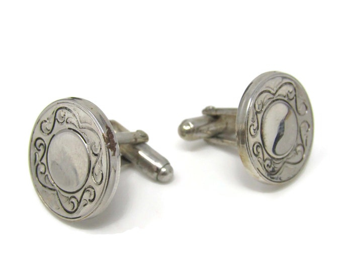 Fancy Round Cufflinks for Men: Vintage Silver Tone - Stand Out from the Crowd with Class