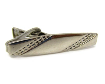 Vintage Tie Clip Bar for Men: Waffle Stripe Design Silver Tone