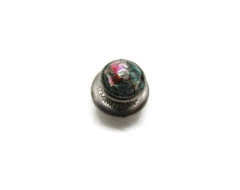 Round Multicolored Stone Tie Pin Men's Jewelry Silver Tone
