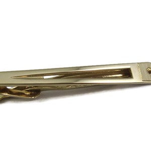 Vintage Tie Bar Clip: Open Middle Design Art Deco Style Fancy Tip End Gold Tone