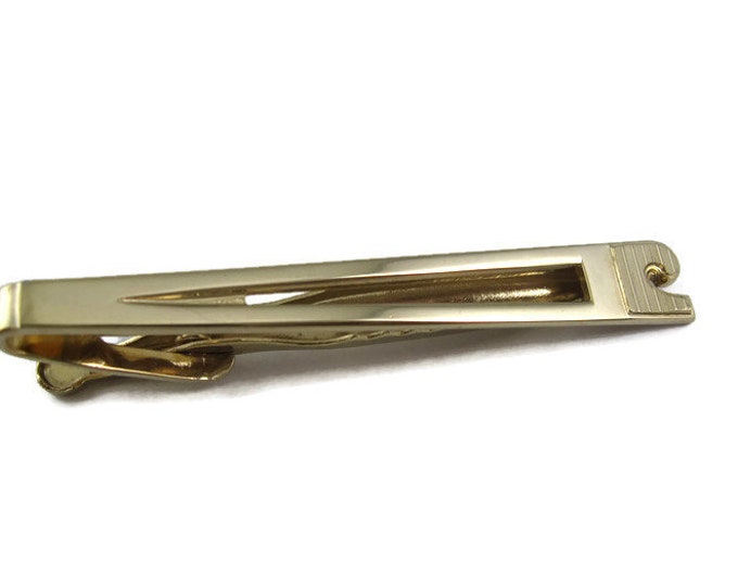 Vintage Tie Bar Clip: Open Middle Design Art Deco Style Fancy Tip End Gold Tone