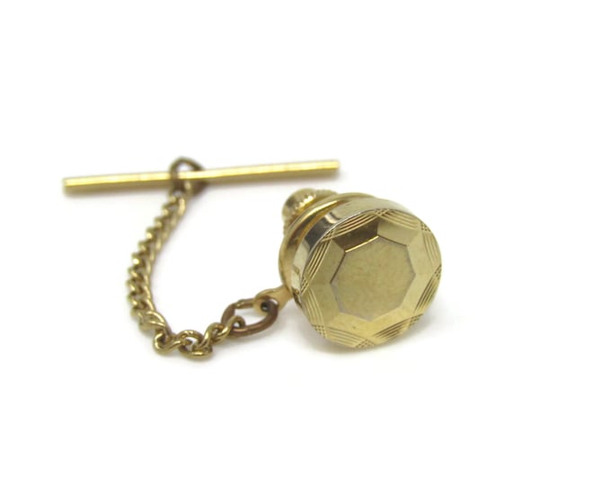Geometric Etch Circle Tie Tack Tie Pin Gold Tone Vintage Men's Jewelry Nice Design