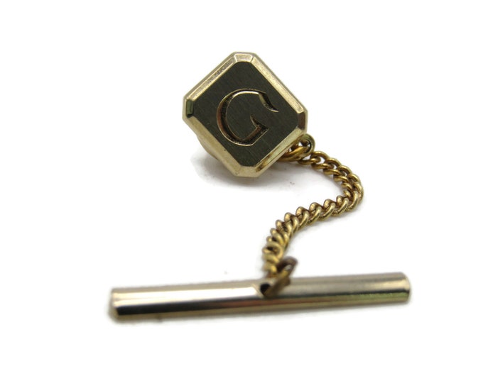 G Letter Initial Monogram Pin and Chain Silver & Gold Tone Men's Jewelry