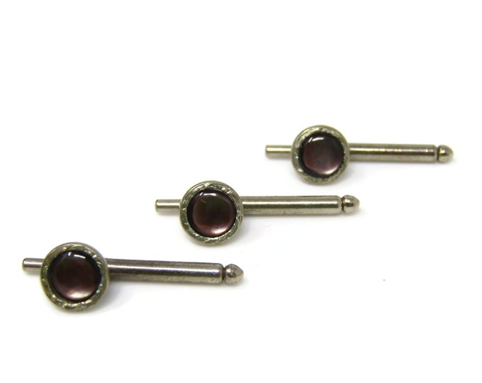 Three Vintage Shirt Studs Beautiful & High Quality Round Design Dark Mother of Pearl