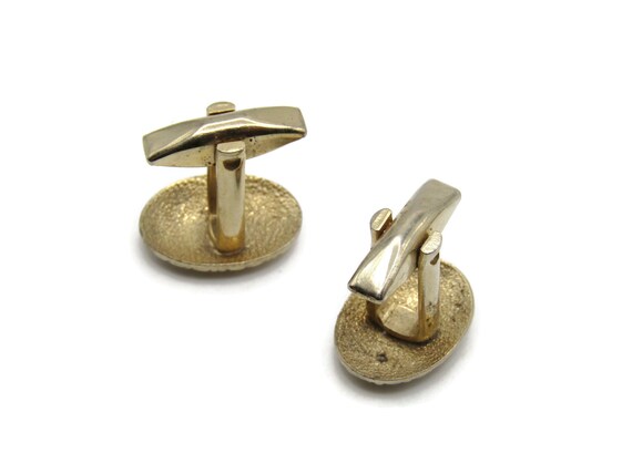 Oval Etched Edging Smooth Finish Gold Tone Cufflinks View 3