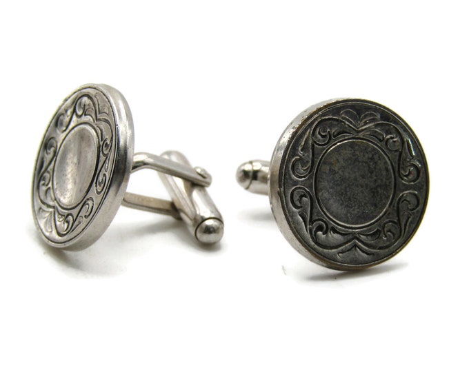 Circle With Lines Motif Cuff Links Men's Jewelry Silver Tone