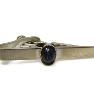 Dark Center Tie Clip For Men Vintage Tie Bar Nice Design Silver Tone