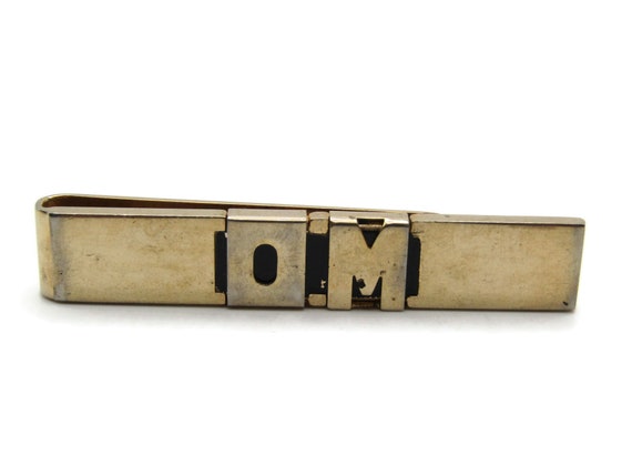 O.M. Initials Letters Monogram Gold Tone Tie Clip… - image 2