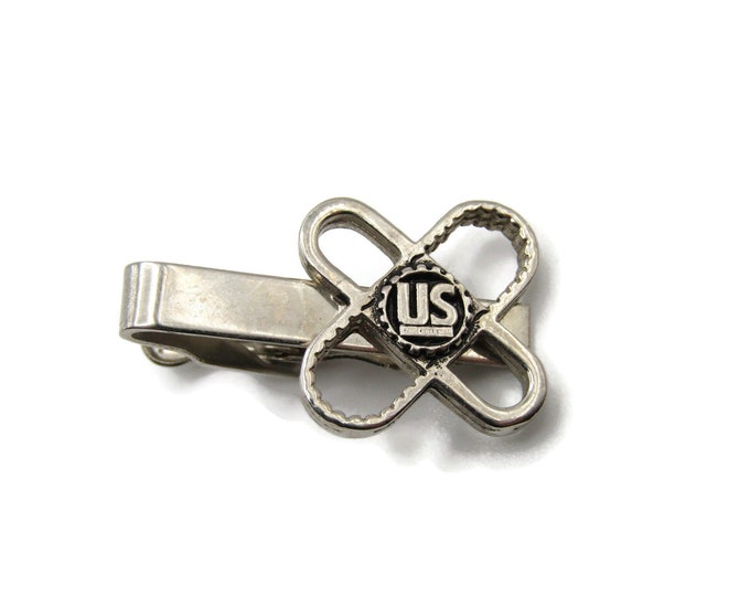 US Crossed Ovals Front Silver Tone Tie Bar Tie Clip Men's Jewelry