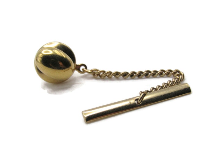 Oval Smooth Finish Tie Pin And Chain Men's Jewelry Gold Tone