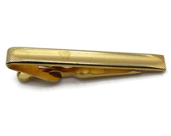 Concave And Etched Edging Tie Clip Modernist Tie Bar Men's Jewelry Gold Tone
