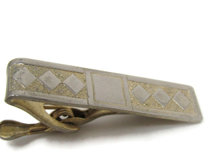 Diamond Shapes Tie Bar Clip Vintage Gold Tone Stand Out w/ Style Fit In with Class