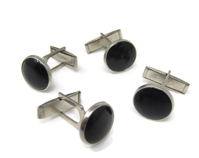 Four Black Tux Cufflinks for Men: Vintage Silver Tone - Stand Out from the Crowd with Class
