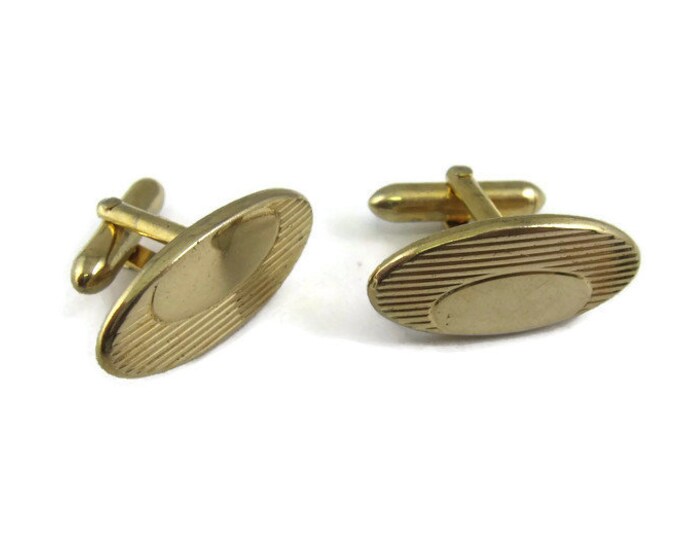 Vintage Cufflinks for Men: Long Design Oval Grooved Gold Tone