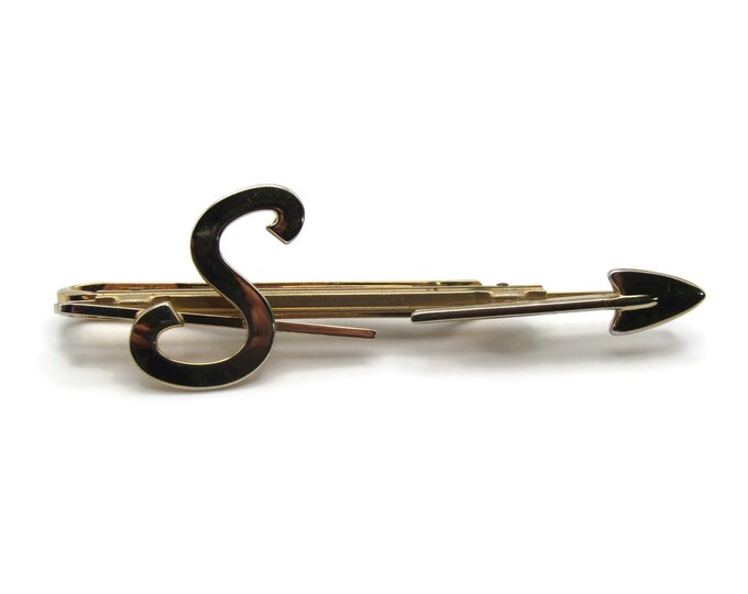 S Letter Monogram Arrow Retro Gold Tone Tie Clip Tie Bar Men's Jewelry