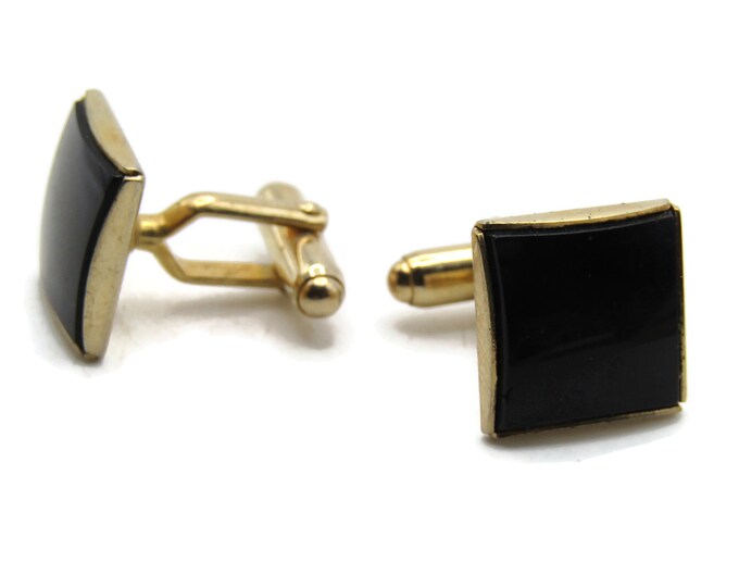 Sqaure Black Stone Inlay Cuff Links Men's Jewelry Gold Tone