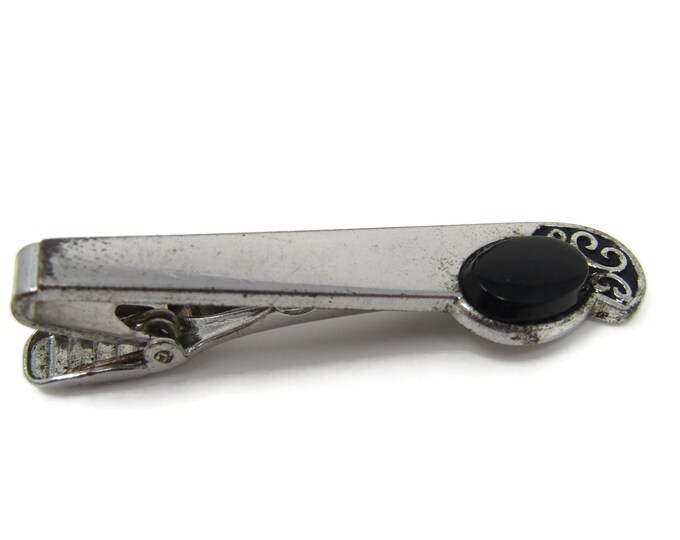 Black Accent Curl End Tie Clip Tie Bar: Vintage Silver Tone - Stand Out from the Crowd with Class