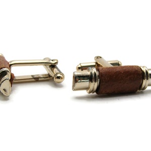 Leather Wrapped Bar Style Cuff Links Men&#39;s Jewelry Silver Tone