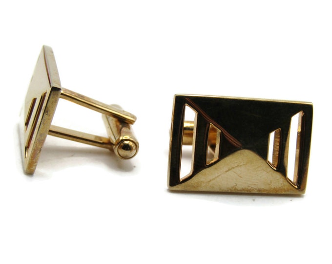 Cut Out Shape Rectangle Cuff Links Men's Jewelry Gold Tone