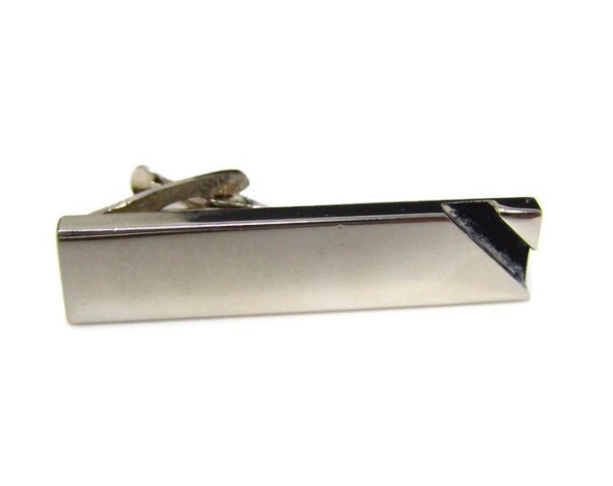Vintage Tie Bar Tie Clip: Minimalist Open Stripe Corner Hollow Body Excellent Design Silver Tone