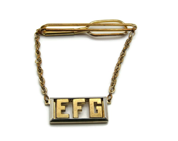 EFG Initials Letters Monogram Open Body Tie Chain Industrial Design Gold Tie Clip Tie Bar Men's Jewelry