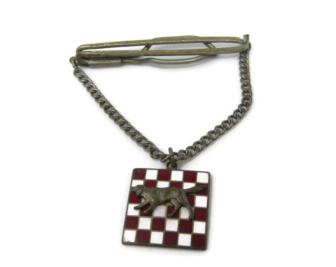 1957 Dog Checkerboard Chessboard Tie Clip Tie Bar: Vintage Silver Tone - Stand Out from the Crowd with Class