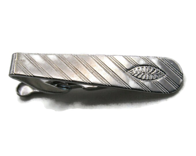 Tapered Diagonal And Etched Leaf Tie Clip Tie Bar Men's Jewelry Silver Tone