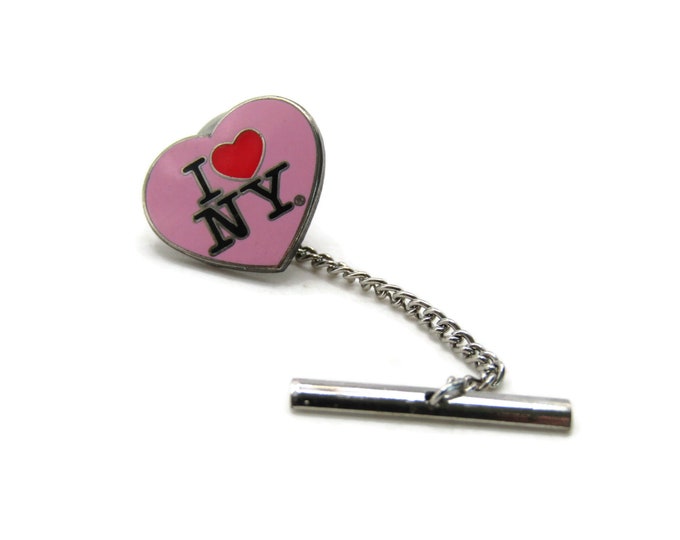 I Heart NY Pink Heart Tie Pin And Chain Men's Jewelry Silver Tone