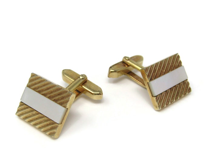 Vintage Cufflinks for Men: Mother of Pearl Center Ridged Body Nice