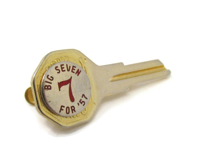 Key Big Seven for 57 Tie Clip Bar Gold Tone Vintage Men's Jewelry Nice Design