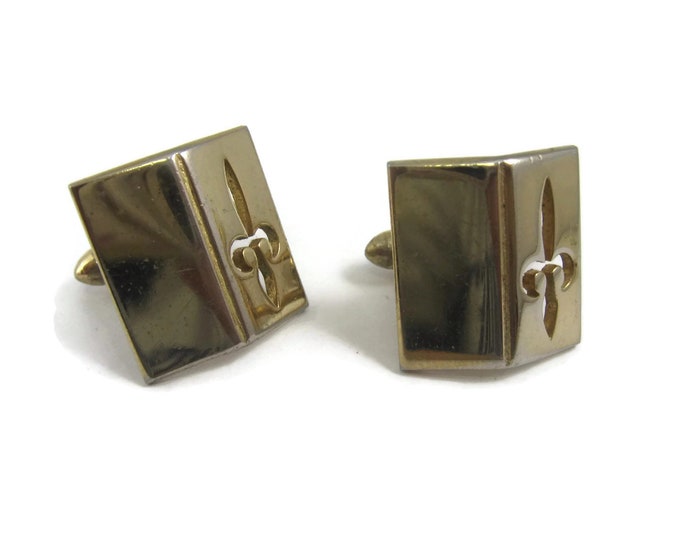 Vintage Cufflinks for Men: Creased Middle Design Fleur De Lis See Through