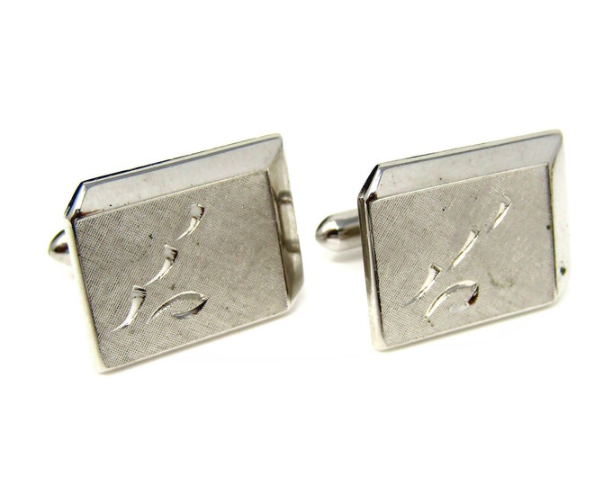 Vintage Cufflinks for Men: 3D Look Stylized Etch Design Silver Tone Rectangle