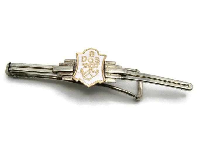 B DOS Name Initials White Background Anchor Art Deco Style Silver Tone Tie Bar Tie Clip Men's Jewelry