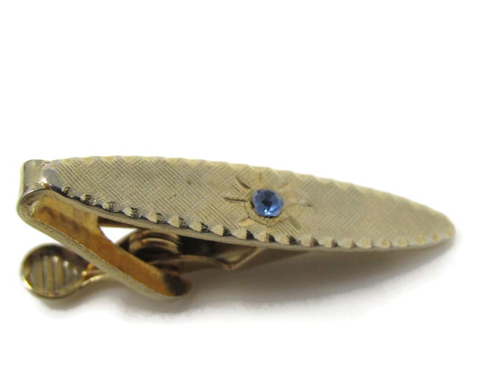 Blue Jewel Center Tie Clip Bar Gold Tone Vintage Men's Jewelry Nice Design