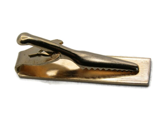 Textured Rectangle Center Tie Clip Modernist Tie Bar Men's Jewelry Gold Tone View 3