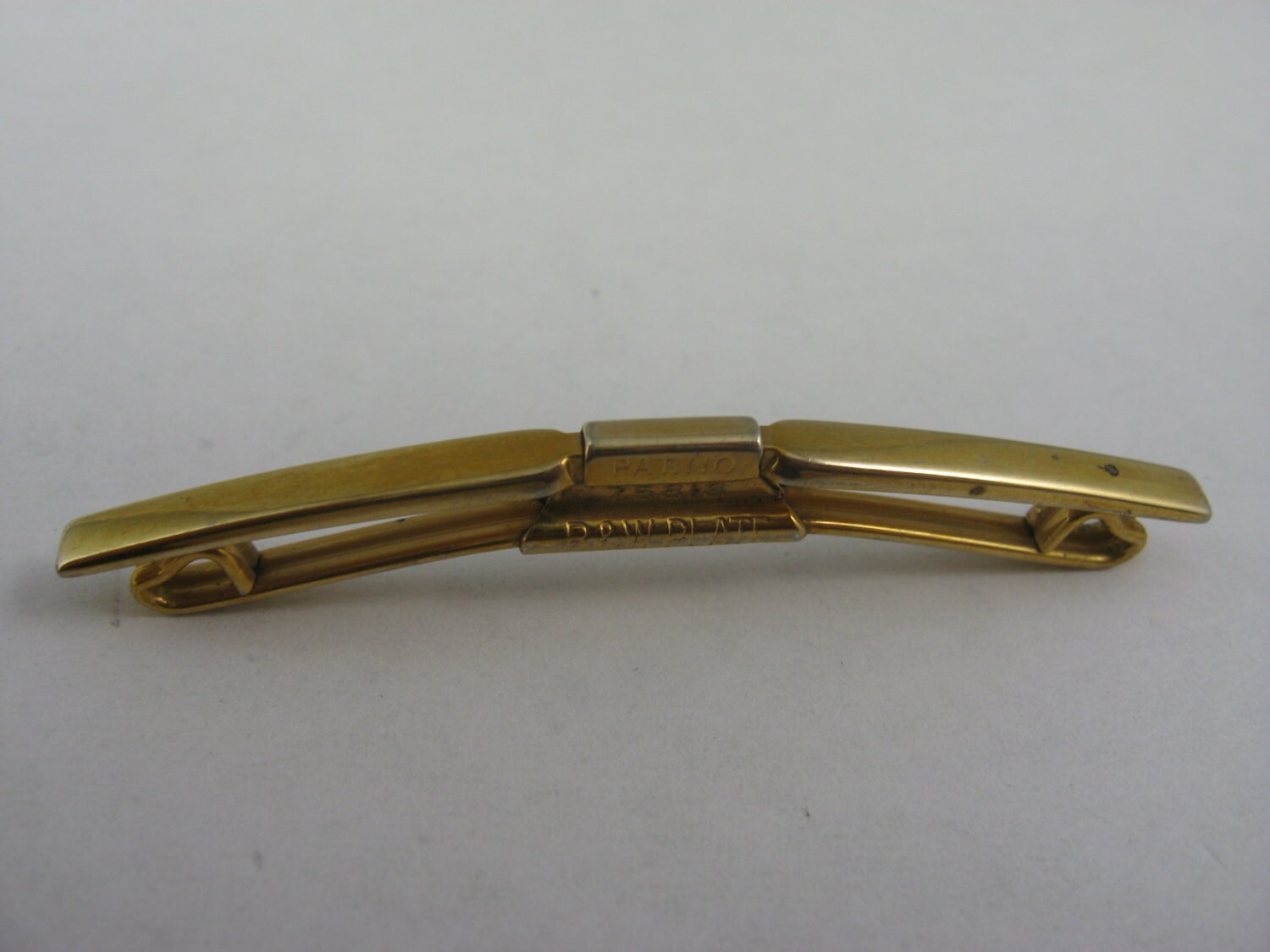 Vintage Men's Tie Collar Bar Clip Jewelry Flattened Gold Tone Design