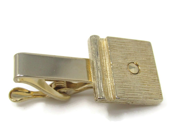 Wood Texture Modernist Tie Clip Tie Bar: Vintage Gold Tone - Stand Out from the Crowd with Class