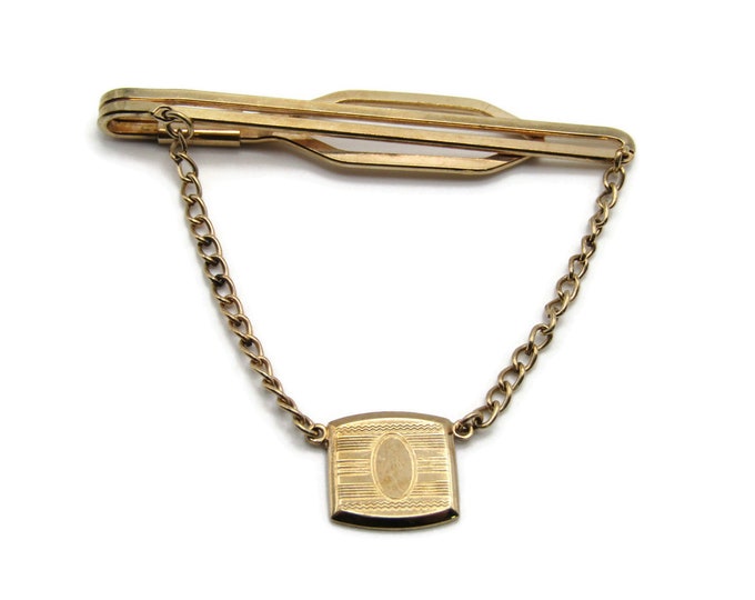 Art Deco Style Tie Chain Gold Tone Tie Bar Vintage Steampunk Tie Bar Men's Jewelry