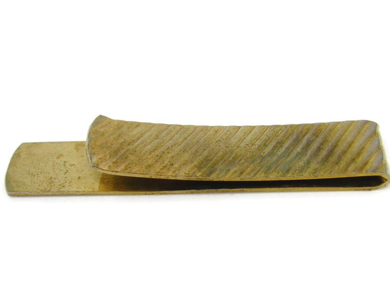 Cool Tie Bar Tie Clip Vintage Diagonal Ridge Gold Tone