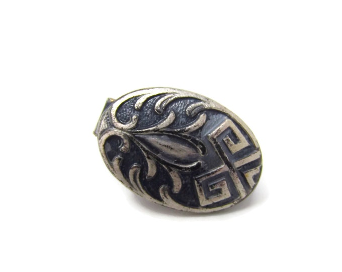 Vintage Tie Clip Tie Bar: Aztec Like Native Interesting Design Small Oval