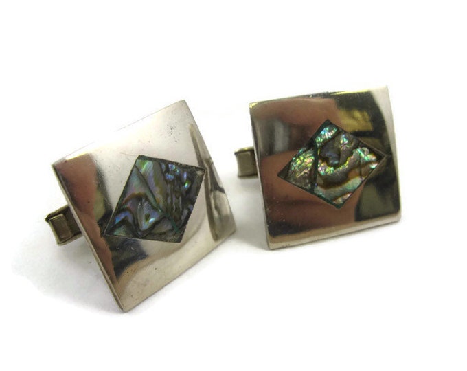 Vintage Cufflinks for Men: Stunning 925 Silver Abalone Accent