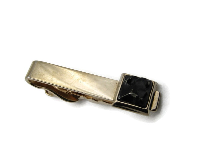 Black Square Stone Inset Gold Tone Classic Design Tie Bar Tie Clip Men's Jewelry