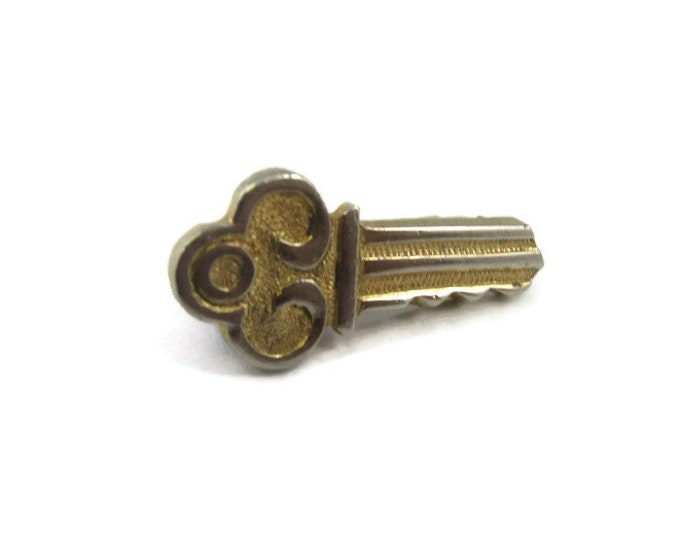 Vintage Tie Bar Clip: Small Fancy Key Gold Tone