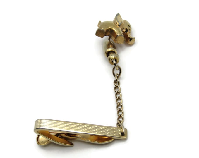 Elephant Chain Pin and Textured Tie Bar Gold Tone Tie Clip Men's Jewelry