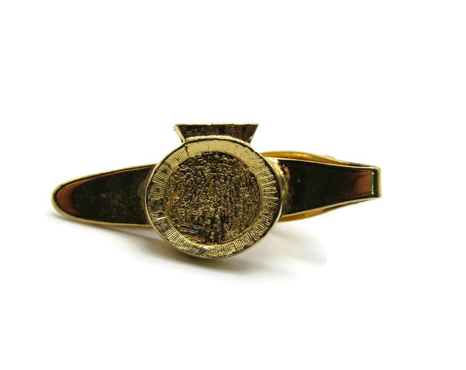 Gold Tone Textured Ring Shape Oval Gold Tone Tie Bar Tie Clip Men's Jewelry