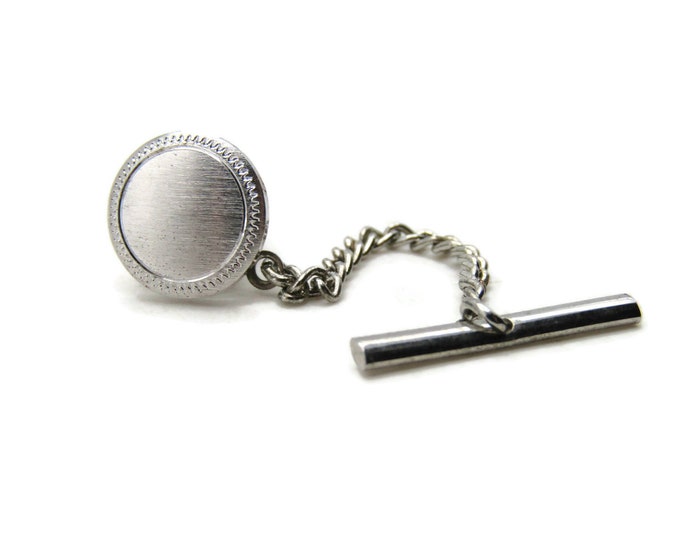 Round Tie Pin And Chain Decorative Edging Men's Jewelry Silver Tone